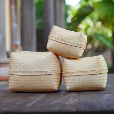 Decorative bamboo boxes, 'Balinese Keben' (set of 3) - Decorative Bamboo Prayer Boxes (Set of 3)