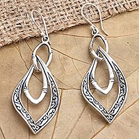 Sterling silver dangle earrings, 'Twisted Leaves' - Hand Made Sterling Silver Dangle Earrings