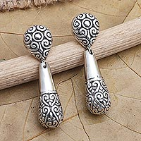 Sterling silver dangle earrings, 'Friend of Mine' - Balinese Sterling Silver Dangle Earrings