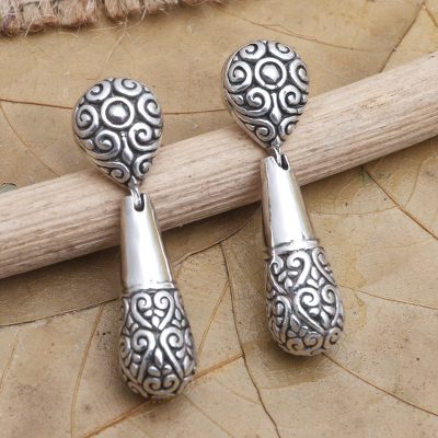 Sterling silver dangle earrings, 'Friend of Mine' - Balinese Sterling Silver Dangle Earrings