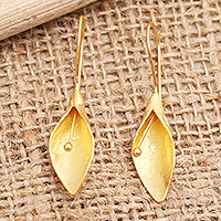 Gold-plated drop earrings, 'Anthurium Flower' - Handcrafted Gold-Plated Floral Drop Earrings