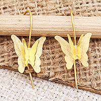 Gold-plated drop earrings, 'Shimmering Butterfly' - Gold-Plated Butterfly-Motif Drop Earrings