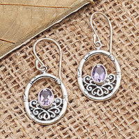 Amethyst dangle earrings, 'Magic Purple Mirror' - Amethyst and Sterling Silver Dangle Earrings