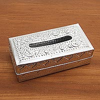 Aluminum tissue box cover, 'Sparkling Design' - Hand Crafted Aluminum Tissue Box Cover