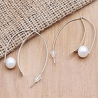 Cultured pearl drop earrings, 'Ocean Pearl' - Cultured Pearl and Sterling Silver Drop Earrings