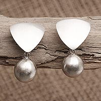 Sterling silver dangle earrings, 'Triangular Heart' - Matte Finish Sterling Silver Dangle Earrings