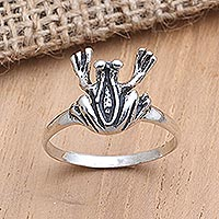 Sterling silver cocktail ring, 'Dancing Frog' - Sterling Silver Frog-Themed Cocktail Ring