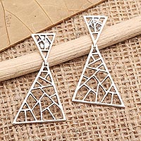Sterling silver dangle earrings, 'Broken Window' - Sterling Silver Triangular Dangle Earrings