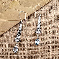 Blue topaz dangle earrings, 'Blue Lantern' - Handmade Sterling Silver and Blue Topaz Dangle Earrings