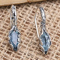 Blue topaz drop earrings, 'Blue Cocoon' - Hand Made Blue Topaz and Sterling Silver Drop Earrings