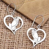 Sterling silver dangle earrings, 'Empire of Love' - Handcrafted Sterling Silver Heart Earrings