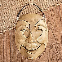 Wood mask, 'Sweet Smile' - Hand Made Hibiscus Wood Mask