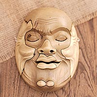 Wood mask, 'Old Grandfather's Face' - Handmade Hibiscus Wood Mask