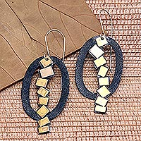 Brass and copper dangle earrings, 'Abstract Path' - Handmade Copper and Brass Dangle Earrings