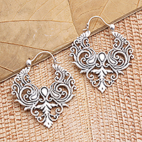 Sterling silver hoop earrings, 'Gated Garden' - Handcrafted Sterling Silver Hoop Earrings