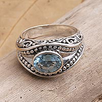 Blue topaz cocktail ring, 'Party Jewels' - Sterling Silver and Blue Topaz Cocktail Ring