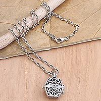Sterling silver locket necklace, 'Close By' - Hand Crafted Sterling Silver Locket Necklace