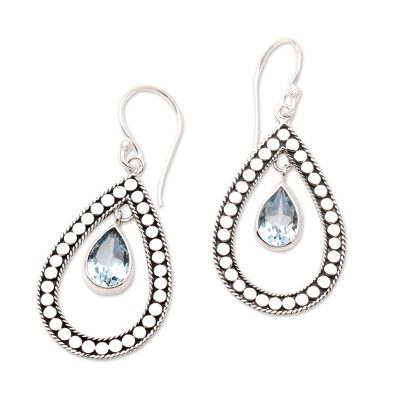 Blue topaz dangle earrings, 'Blue Pear' - Sterling Silver and Blue Topaz Dangle Earrings