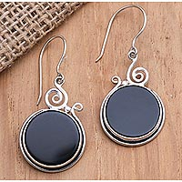 Onyx dangle earrings, 'Perfect Life' - Artisan Crafted Sterling Silver and Onyx Dangle Earrings