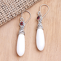 Garnet dangle earrings, 'Balinese Sling' - Handmade Garnet and Sterling Silver Dangle Earrings