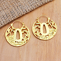 Gold-plated hoop earrings, Shimmering Foliage