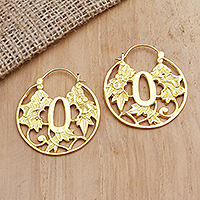 Gold-plated hoop earrings, 'Blooming Circle' - Gold-Plated Balinese Hoop Earrings