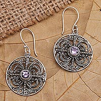 Amethyst dangle earrings, 'Undercover Lover' - Balinese Sterling Silver and Amethyst Dangle Earrings