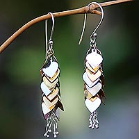 Sterling silver and gold plated  dangle earrings, 'Golden Life' - Sterling Silver and 22k Gold Plated Brass Dangle Earrings
