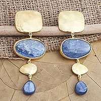Gold-plated kyanite dangle earrings, 'Body and Soul' - Gold-Plated Kyanite Dangle Earrings from Bali
