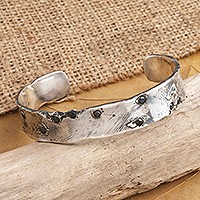 Men's crystal cuff bracelet, 'Hang With Me' - Men's Sterling Silver and Black Crystal Cuff Bracelet