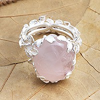 Rose quartz cocktail ring, 'Ice Caps' - Hand Made Sterling Silver and Rose Quartz Cocktail Ring