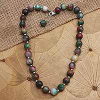Agate beaded necklace, 'Evening Cocktail in Holiday' - Handcrafted Sterling Silver and Agate Beaded Necklace