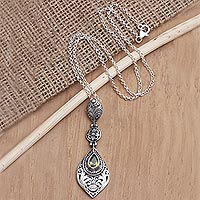 Peridot pendant necklace, 'Lotus Lake in Green' - Balinese Sterling Silver and Peridot Pendant Necklace