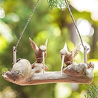 Wood home accent, 'Flying Couple' - Wood Hummingbird-Themed Hanging Accent