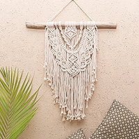 Cotton macrame wall hanging, 'Boho Splash' - Balinese Cotton Macrame Wall Hanging
