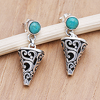 Turquoise dangle earrings, 'Waffle Cone' - Natural Turquoise and Sterling Silver Dangle Earrings