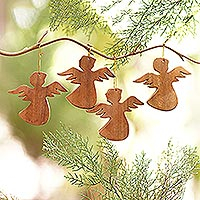 Wood ornaments, 'Heavenly Messengers' (set of 3) - Artisan Crafted Angel Ornaments (Set of 3)