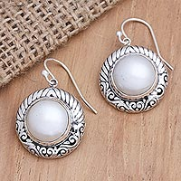 Cultured pearl dangle earrings, 'Inner Light' - Sterling Silver and Cultured Pearl Dangle Earrings