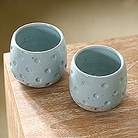 Ceramic teacups, 'First Snow' (pair) - Hand Crafted Ceramic Teacups (Pair)