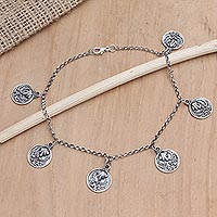 Sterling silver charm anklet, 'Bare Footed' - Sterling Silver Charm Anklet from Bali