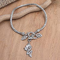 Sterling silver charm bracelet, 'Forest Dragon' - Sterling Silver Bracelet with Dragon Charm