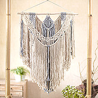 Cotton macrame wall hanging, 'Braided Lovers' - Handmade Cotton Macrame Wall Hanging