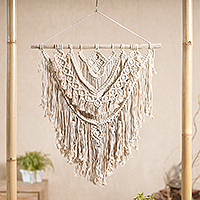 Cotton macrame wall hanging, 'Playful Ties' - Hand-Woven Cotton Macrame Wall Hanging