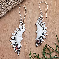 Garnet dangle earrings, 'Love in the Moonlight' - Crescent Moon Garnet Dangle Earrings