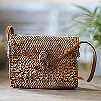 Hand-woven bamboo sling bag, 'Here to Stay' - Hand-Woven Bamboo Sling Bag with Batik Lining