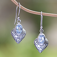 Blue topaz dangle earrings, 'Drowned Heart' - Hand Made Blue Topaz Dangle Earrings