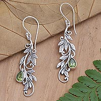 Peridot dangle earrings, 'Green Trellis' - Balinese Peridot and Sterling Silver Dangle Earrings