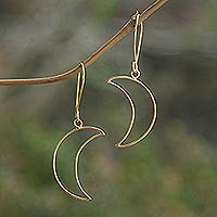 Gold-plated dangle earrings, 'Moon Money' - Gold-Plated Crescent Moon Dangle Earrings