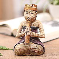 Wood statuette, 'Morning Healing' - Albesia Wood Statuette with Music Motif