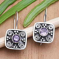 Amethyst drop earrings, 'Odyssey's Edge in Purple' - Hand Made Amethyst and Sterling Silver Drop Earrings